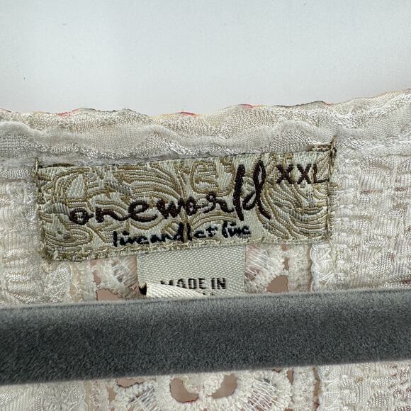 One World Boho Print Asymmetrical Hem Dress Size XXL Brown V-Neck Midi Beachy - Picture 7 of 12